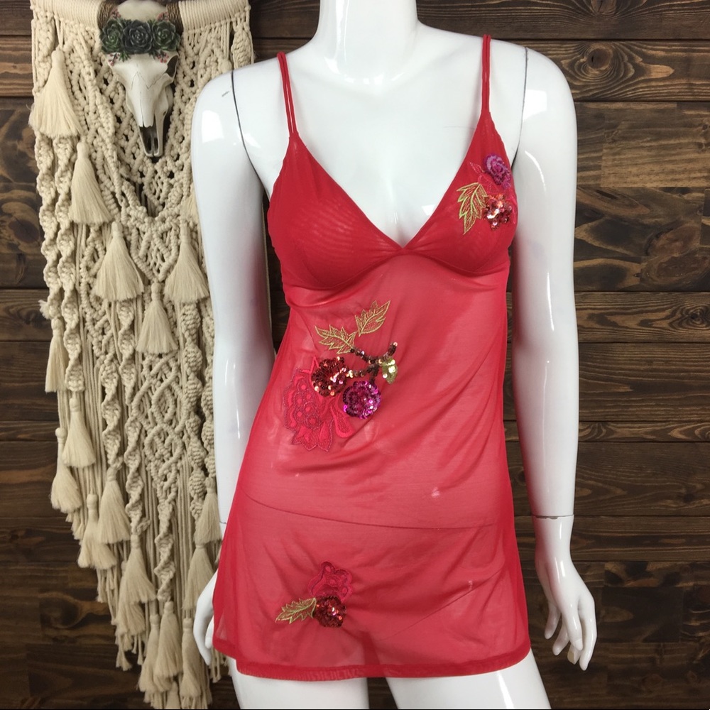 Victoria’s Secret | Sequin Cherry Sheer Mesh Nighty Cami Intimates‎